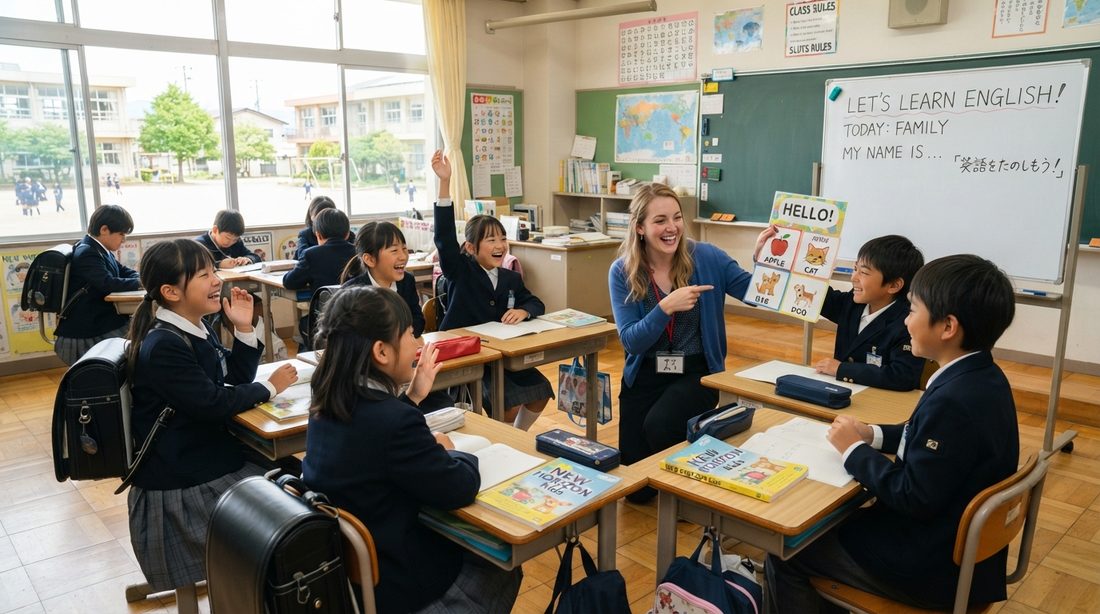 An Assistant Language Teacher team-teaching an English lesson at a Japanese school